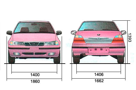 Габариты DAEWOO Nexia | Вид спереди и сзади