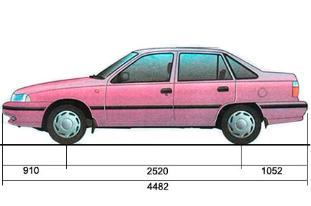 Габариты DAEWOO Nexia | Вид сбоку