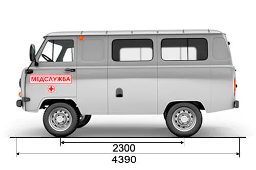 Габариты УАЗ Санитарный автомобиль для медслужб (39629) | Вид сбоку