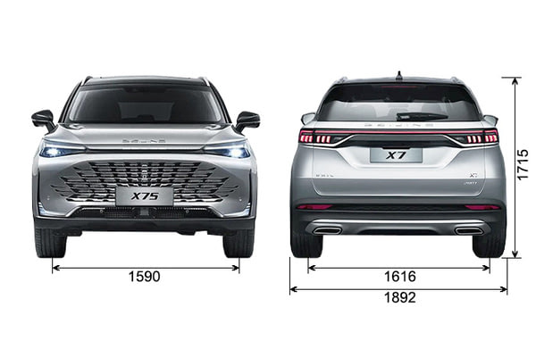 Габариты BAIC X7 | Вид спереди и сзади
