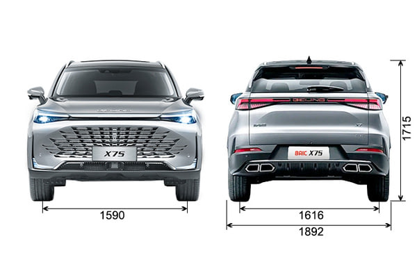 Габариты BAIC X75 | Вид спереди и сзади