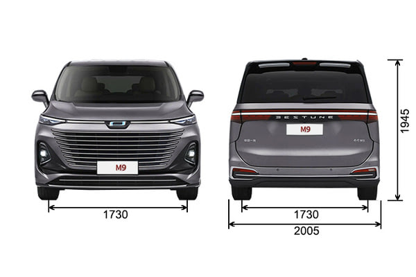 Габариты Bestune M9 | Вид спереди и сзади