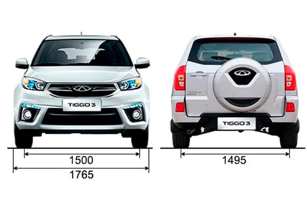 Габариты CHERY Tiggo 3 | Вид спереди и сзади