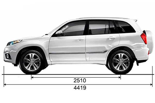 Габариты CHERY Tiggo 3 | Вид сбоку