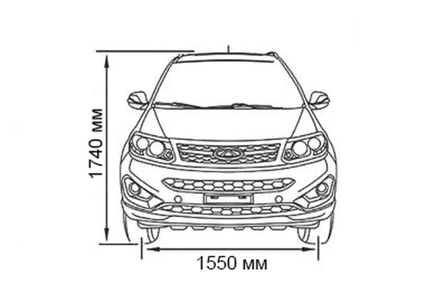 Габариты CHERY Tiggo 5 | Вид спереди и сзади