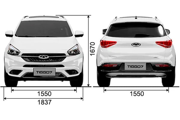 Габариты CHERY Tiggo 7 | Вид спереди и сзади