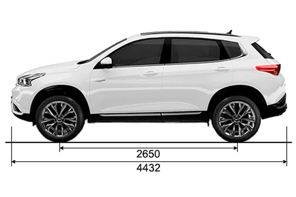 Габариты CHERY Tiggo 7 | Вид сбоку