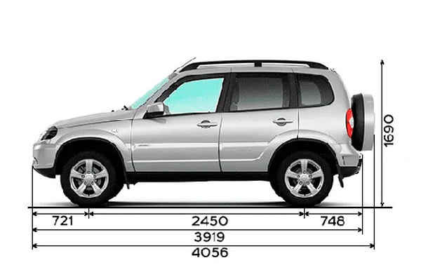 Габариты Chevrolet NIVA | Вид сбоку