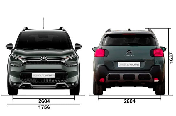 Габариты CITROEN C3 Aircross | Вид спереди и сзади