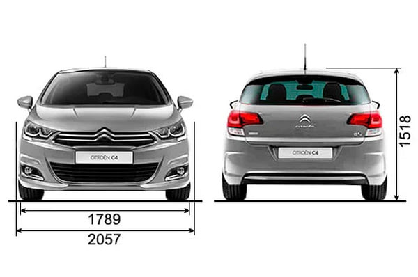 Габариты CITROEN C4 | Вид спереди и сзади