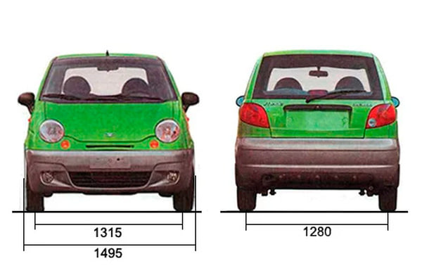 Габариты DAEWOO Matiz | Вид спереди и сзади