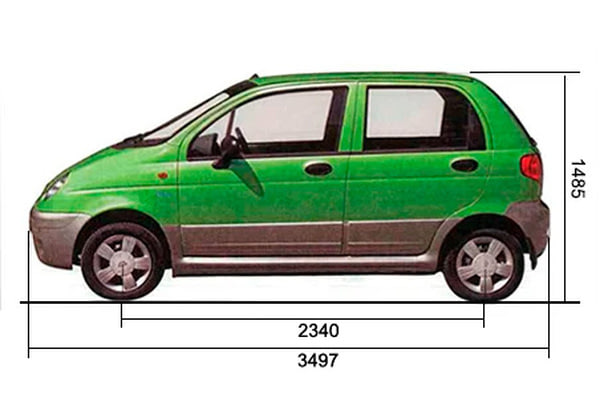 Габариты DAEWOO Matiz | Вид сбоку