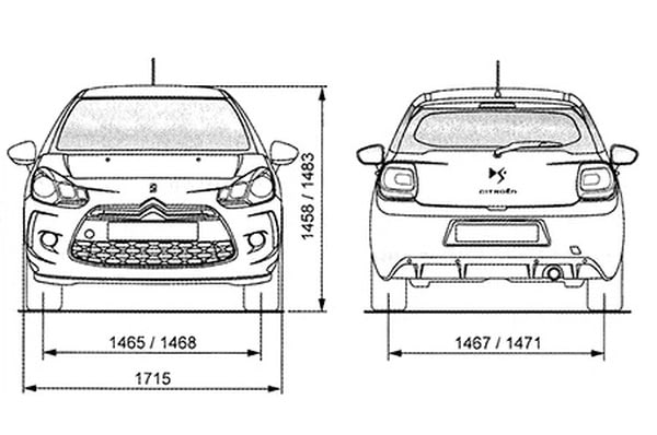 Габариты DS 3 | Вид спереди и сзади