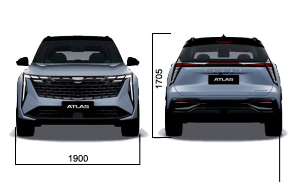 Габаритные размеры Джили Атлас: 2024, кузова, багажника.