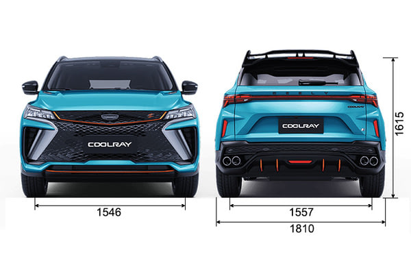 Габариты GEELY Coolray | Вид спереди и сзади
