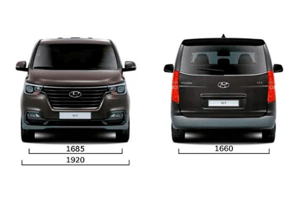 Габариты HYUNDAI H-1 | Вид спереди и сзади