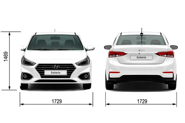 Габариты HYUNDAI Solaris (Solaris HS) | Вид спереди и сзади