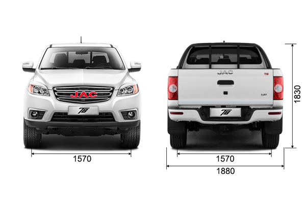 Габариты JAC T6 | Вид спереди и сзади