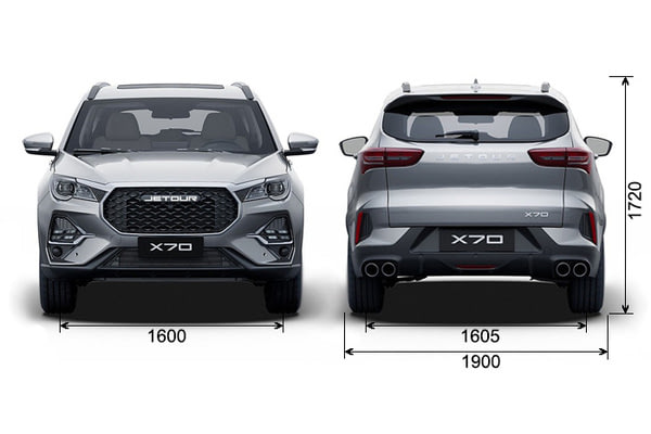 Габариты JETOUR X70 NEW | Вид спереди и сзади