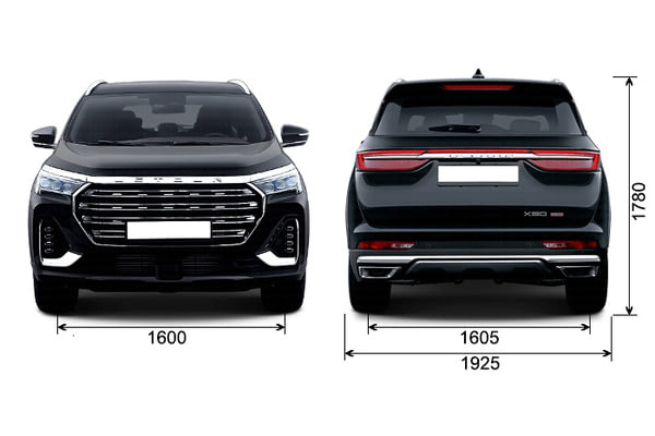 Габариты JETOUR X90 Plus | Вид спереди и сзади