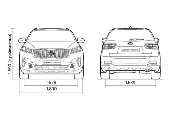 Габариты Kia Sorento Prime | Вид спереди и сзади