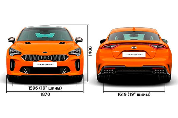 Габариты Kia Stinger | Вид спереди и сзади