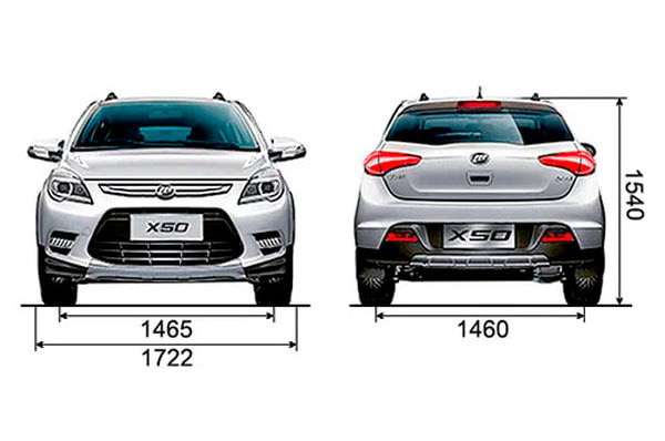 Габариты LIFAN X50 | Вид спереди и сзади