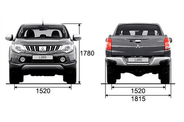 Габариты MITSUBISHI L200 | Вид спереди и сзади