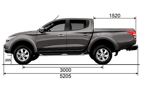 Габариты MITSUBISHI L200 | Вид сбоку