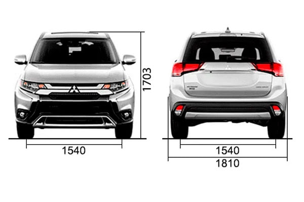 Габариты MITSUBISHI Outlander GT | Вид спереди и сзади