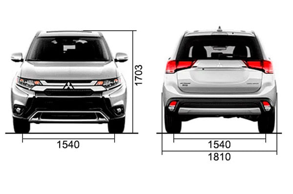 Габариты MITSUBISHI Outlander | Вид спереди и сзади