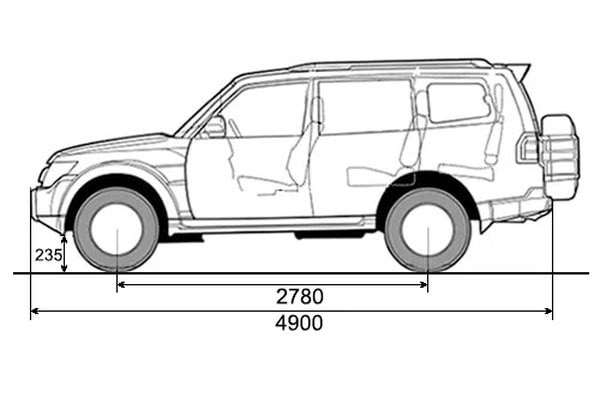 Габариты MITSUBISHI Pajero | Вид сбоку