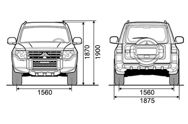 Габариты MITSUBISHI Pajero | Вид спереди и сзади