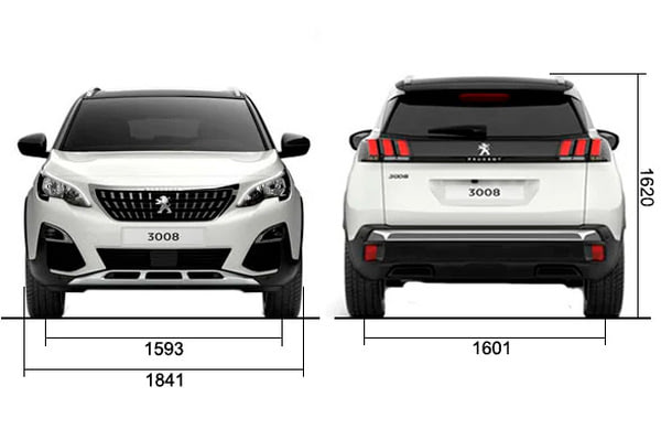Габариты PEUGEOT 3008 | Вид спереди и сзади
