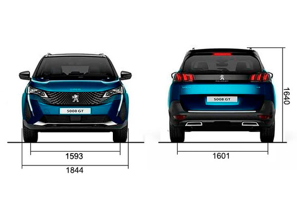 Габариты PEUGEOT 5008 | Вид спереди и сзади