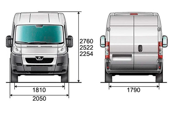 Габариты PEUGEOT Boxer | Вид спереди и сзади