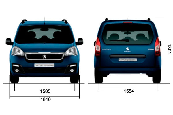 Габариты PEUGEOT Partner Crossway | Вид спереди и сзади