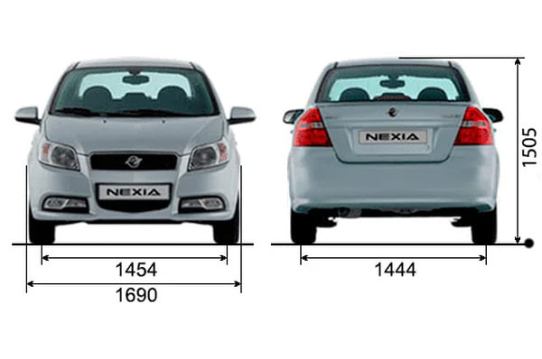 Габариты RAVON Nexia R3 | Вид спереди и сзади