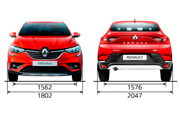 Габариты RENAULT Arkana | Вид спереди и сзади