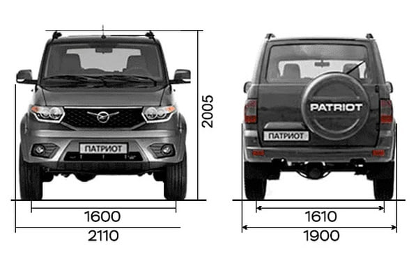 Габариты УАЗ Патриот | Вид спереди и сзади