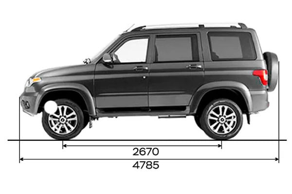Габариты УАЗ Патриот | Вид сбоку