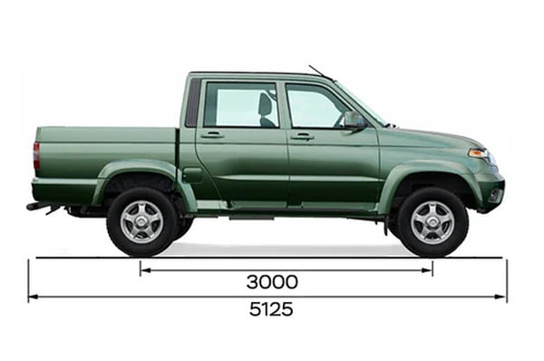 Габариты УАЗ Пикап | Вид сбоку